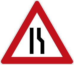 Verkehrszeichen 121: Einseitig (rechts) verengte Fahrbahn